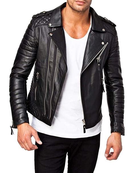 Herren Lederjacke Bikerjacke Hector Schwarz Lamm Nappa Leder Top