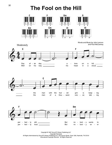 The Fool On The Hill By The Beatles Sheet Music For Super Easy Piano At Sheet Music Direct