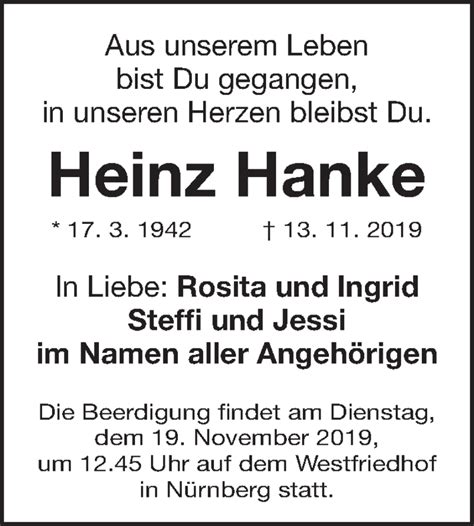 Traueranzeigen Von Heinz Hanke Trauer Nn De