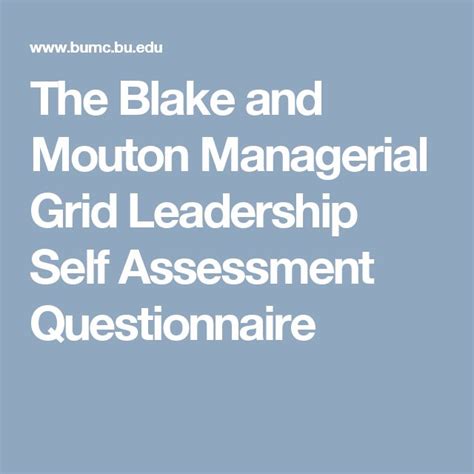 The Blake and Mouton Managerial Grid Leadership Self Assessment ...