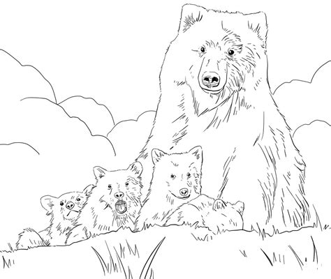 Grizzly Bear Mother And Cubs Coloring Page ColouringPages