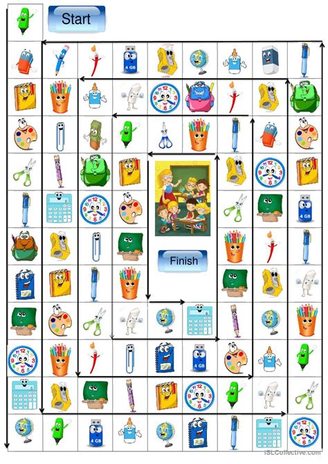 School Vocabulary Board Game Boar English ESL Worksheets Pdf Doc