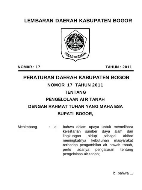 PDF LEMBARAN DAERAH KABUPATEN BOGOR Biro Hukum Untuk Memenuhi