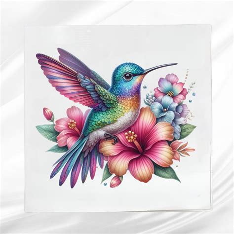 Sparkling Hummingbird Fabric Panel Quilt Block Square Fabric Panel For