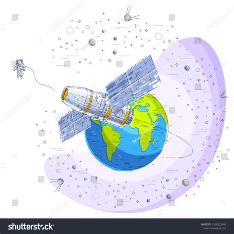 Space Station Flying Orbital Flight Around Vector De Stock Libre De