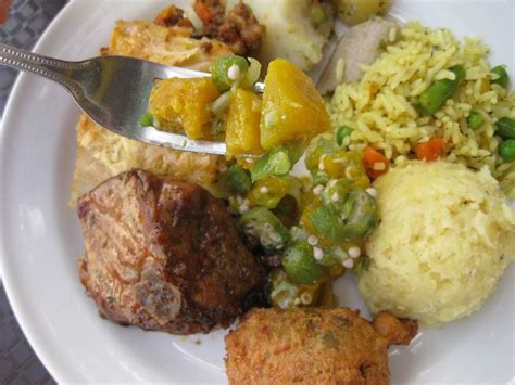 The best of bajan food world!! fishcake, pumpkin, mash/cream potato, vegetable rice, fry chicken ...