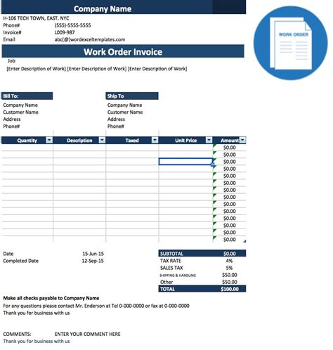 Work Order Invoice Template