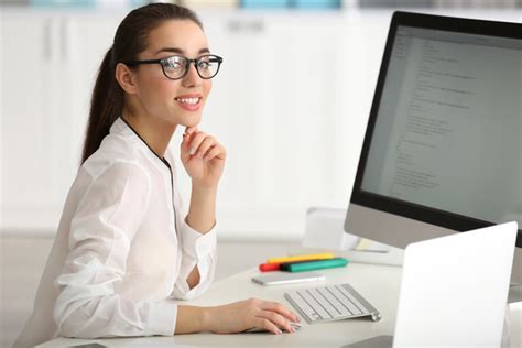 Smiling Female Programmer Working In The Office Stock Photo 02 Free