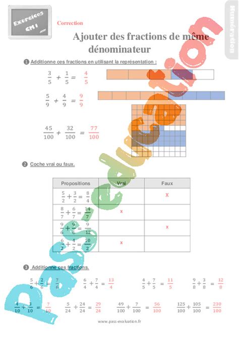 Evaluation Et Bilan Pour Le Cm Sur Ajouter Des Fractions Qui Ont Le