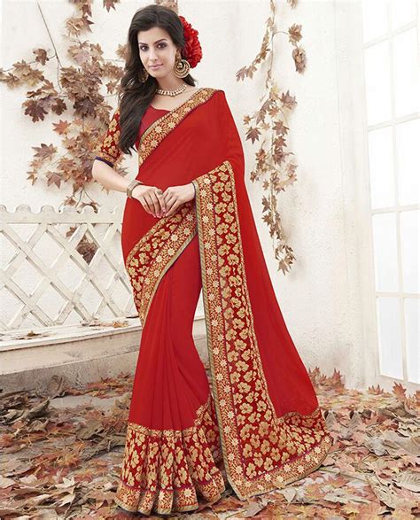 Red Georgette Party Wear Saree 68181 Saree Designs Party Wear Sarees