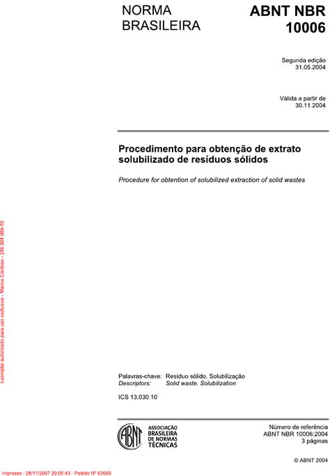 Abnt Nbr Procedimento Para Obten O De Extrato Solubilizado De