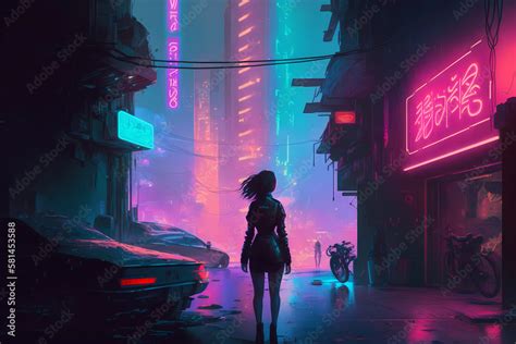 Cyberpunk Girl In Neon Futuristic City Cyber Punk Game Concept