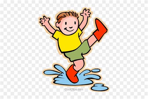 Boy Jumping In Rain Puddle Royalty Free Vector Clip Jumping In