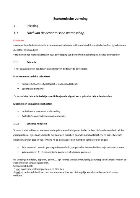 Economische Vorming Samenvatting Economische Vorming 1 Inleiding 1