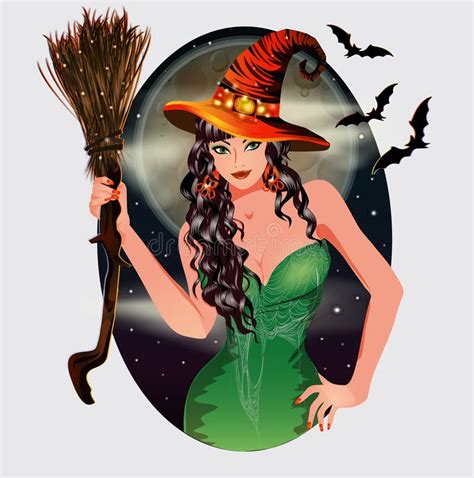 Halloween Card Moon And Sexual Witch Stock Vector Illustration Of