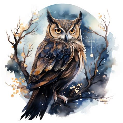 Premium Ai Image There Is A Watercolor Painting Of An Owl Sitting On A Branch Generative Ai