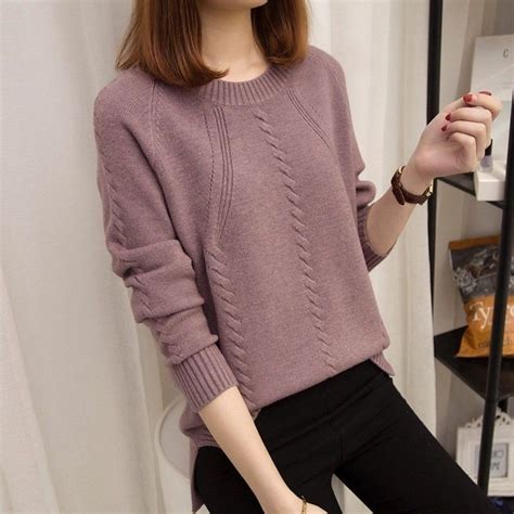 Pullover Sweater Womens Autumn Winter Round Neck Sweater Long Sleeve Short Bottoming Shirt