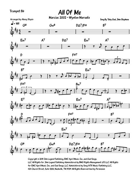 All Of Me Arr Alexey Stepin By John Legend Sheet Music For Trumpet