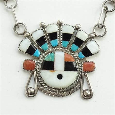 Vintage Zuni 20 Sunface Multi Stone Inlay Sterl Gem