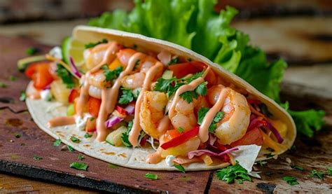 Premium Photo Delicious Fish Taco With Shrimp And Vegetables On