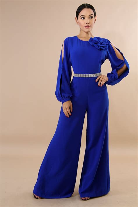 Royal Blue Princess Ruffle Sleeves Jumpsuit Jumpsuit Jumpsuit Romper