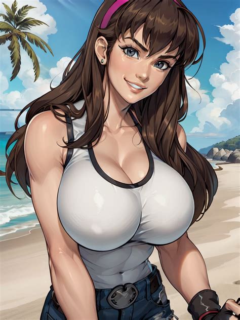 Busty Hentai 1girl Alluring Athletic Female Beach Big Breasts Blue