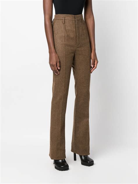 Saint Laurent High Waisted Wool Trousers Brown Farfetch Uk