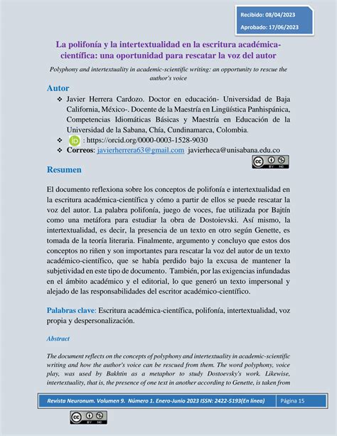 Solution Art Culo De Revista La Polifon A Y La Intertextualidad En La