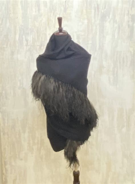 Black Cashmere Wrap With Ostrich Feather Trim Anna Trzebinski