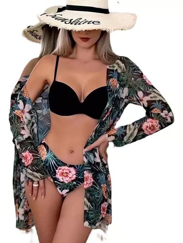 Juego De Traje De Baño Bikini Para Mujer Con Abrigo 3 Piezas Meses