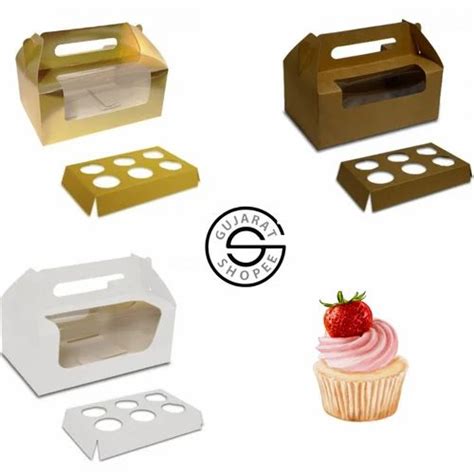 Cupcake Brown Virgin Kraft Paper Window Box With Cavity And Handle