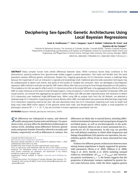 Pdf Deciphering Sex Specific Genetic Architectures Using Local Bayesian Regressions