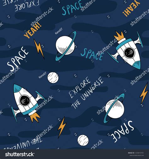 Hand Drawn Space Elements Seamless Pattern Stock Vector Royalty Free