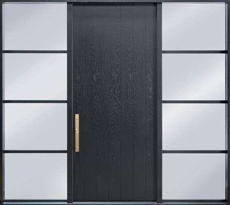 Oak Front Door, Custom Flat Top Single with 2 Sidelites - Modern Euro