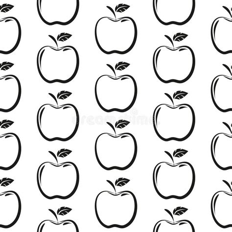 Black And White Hand Drawn Apple Seamless Pattern Stock Vector