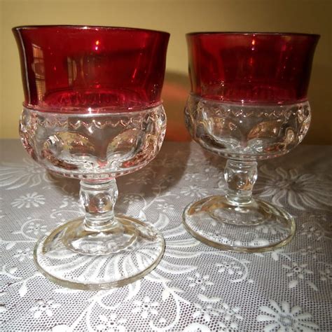 Vintage Red Goblets Red Ruby Pressed Glass By Thetatteredcover