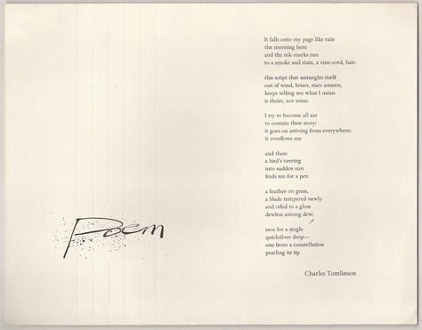 Poem By Tomlinson Charles 1980 Jeff Hirsch Books Abaa