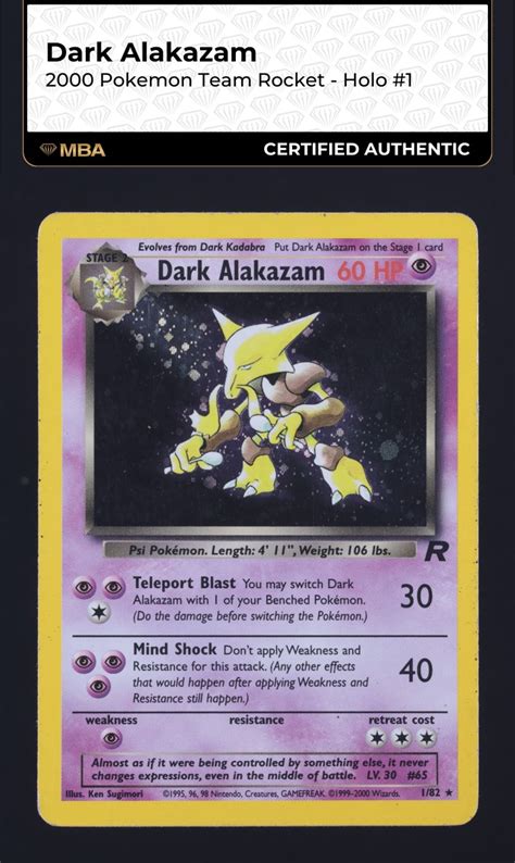 Pokemon Team Rocket Dark Alakazam Mba Auth Weekly Sunday