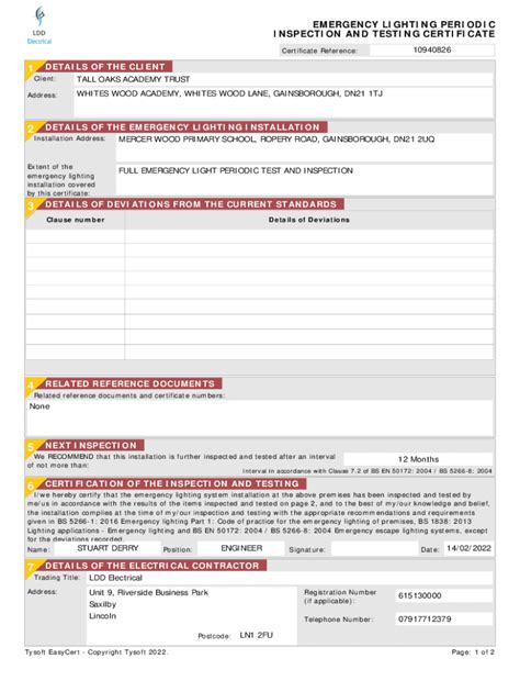 Fillable Online Emergency Lighting Certificate Fill Online Printable