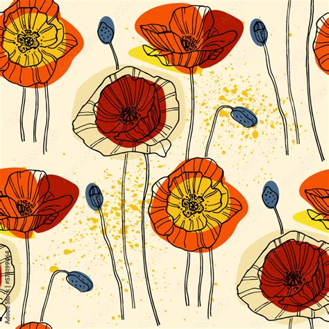 Pattern Of Poppy Flowers Floral Abstract Seamless Patterns Vector