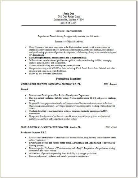 Biotech Pharmaceutical Resume Occupationalexamplessamples Free Edit