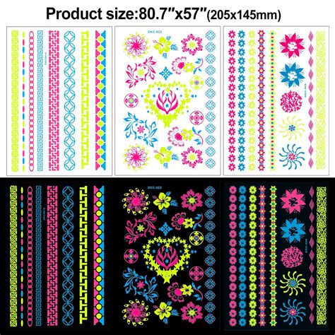 Howaf Large Sheets Neon Temporary Tattoos Shimmer Designs Glow