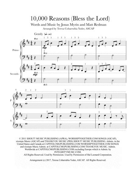 10 000 Reasons Bless The Lord Sheet Music Matt Redman