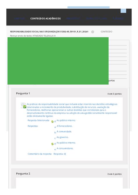 Revisar Envio Do Teste Atividade Teleaula Iii Revisar Envio Do