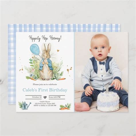 Peter Rabbit Birthday Invitation Boy Blue Rustic Peter Rabbit