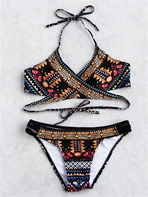 Shop Tribal Print Ladder Cutout Wrap Bikini Set Online Shein Offers