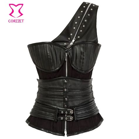 Black Leather Armor Steampunk Corsets Plus Size Women Gothic Corset