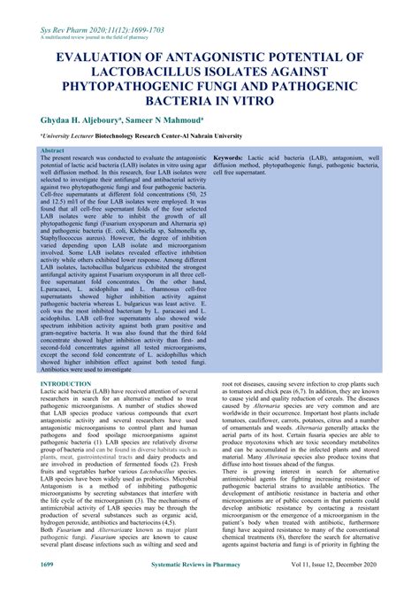 Pdf Evaluation Of Antagonistic Potential Of Lactobacillus Isolates