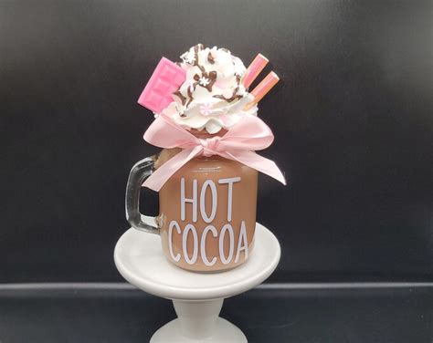 Pink Hot Cocoa Faux Mini Mason Jar Drink For Tiered Tray Faux Mini Mason Jar Hot Cocoa Decor