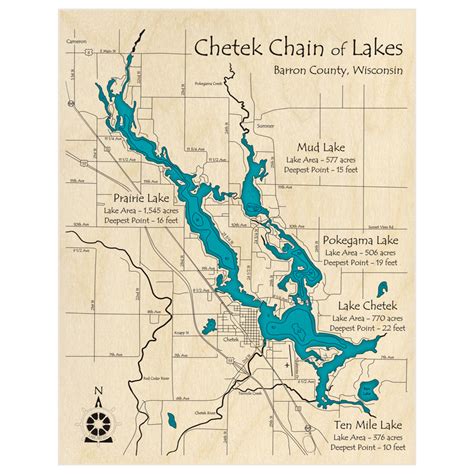 Lake Chetek Chain Of Lakes 3d Custom Wood Map Lake Art Llc